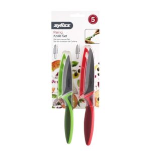 Zyliss Classic Paring Knife Set with Sheath Cover - Precision Knife for Cutting, Slicing & Peeling - Small Culinary 3 ¼” Paring Knife & 3 ¾” Serrated Knife - Carbon Stainless Steel Blade - Red/Green