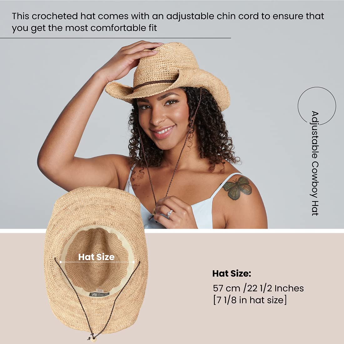 San Diego Hat Company Women's Crocheted Raffia Cowboy Hat,Natural,One Size