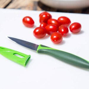 Zyliss Classic Paring Knife Set with Sheath Cover - Precision Knife for Cutting, Slicing & Peeling - Small Culinary 3 ¼” Paring Knife & 3 ¾” Serrated Knife - Carbon Stainless Steel Blade - Red/Green