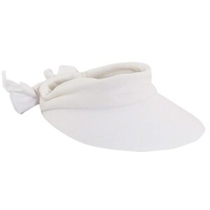 Scala Women's Deluxe Big Brim Cotton Visor with Bow, White, One Size