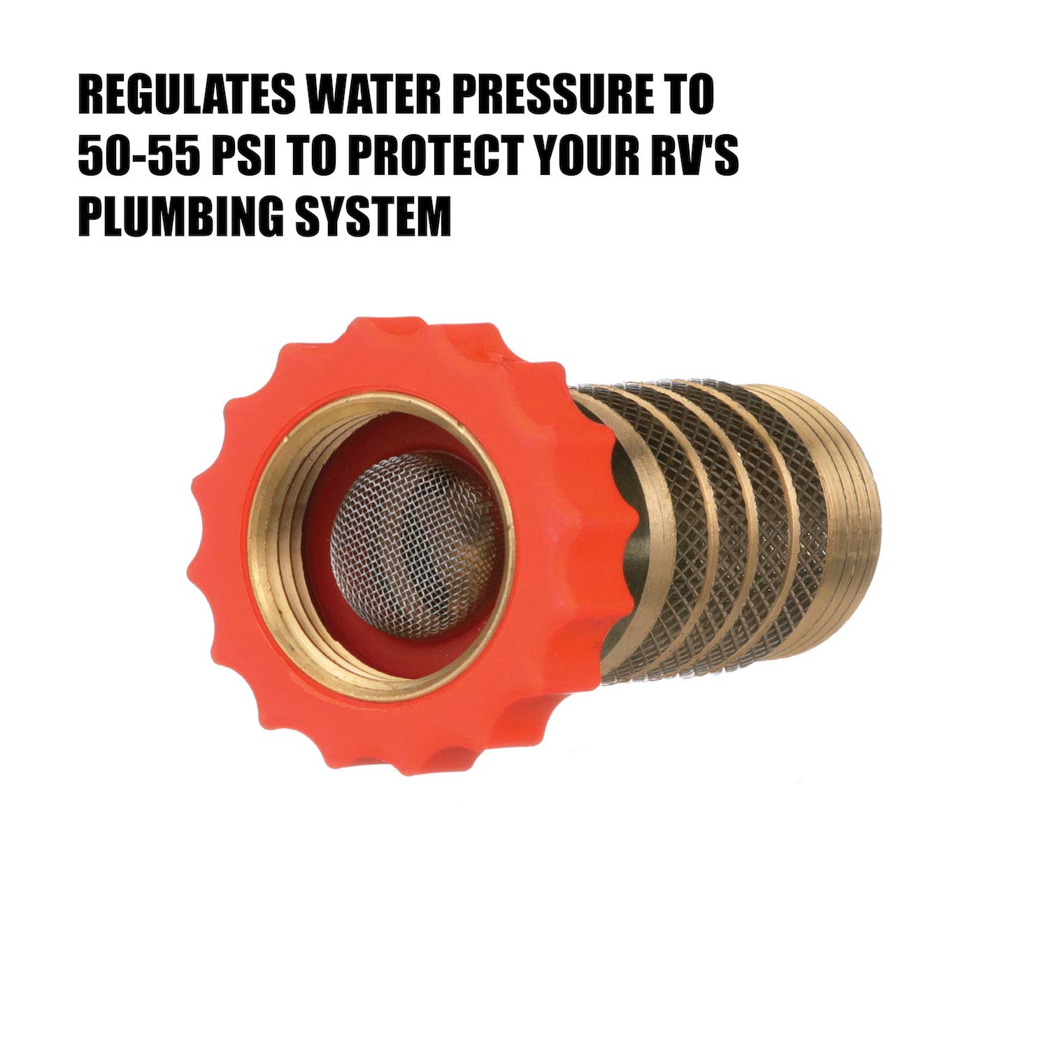 Valterra RV Hi-Flow Water Regulator, Lead-Free Brass Hi-Flow Water Regulator for Camper, Trailer, RV Plumbing System, 50-55 psi