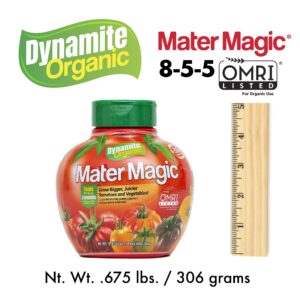 Dynamite Mater Magic - Organic Tomato Fertilizer for Bigger, Juicier Tomatoes and Vegetables, OMRI Listed, Nitrogen and Calcium-Rich Plant Food - .675 Pound Container with Shaker Lid