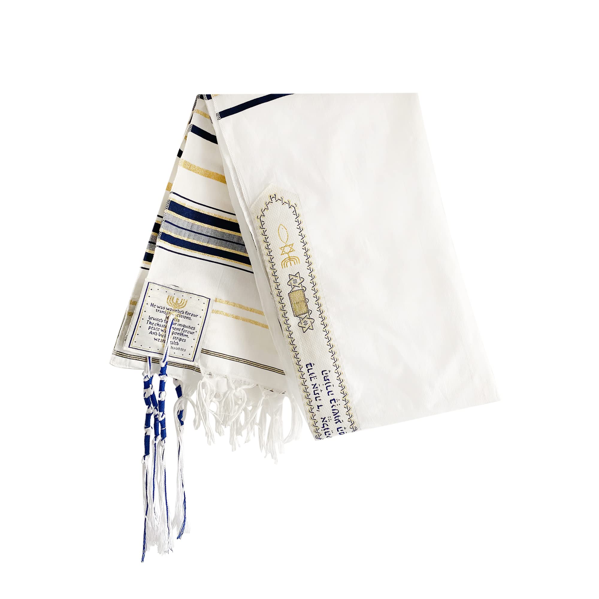 Holy Land Market New Covenant Messianic Prayer Shawl Tallit 72" X 22" with Bag, Card and Brochure From Israel (One Tallit)