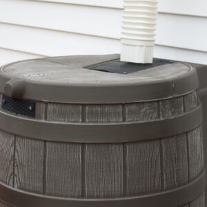 Good Ideas Rain Wizard 50 Gallon Plastic Rain Barrel for Outdoor Rainwater Collection and Storage Features a Metal Spigot and Flat Back Design, Oak