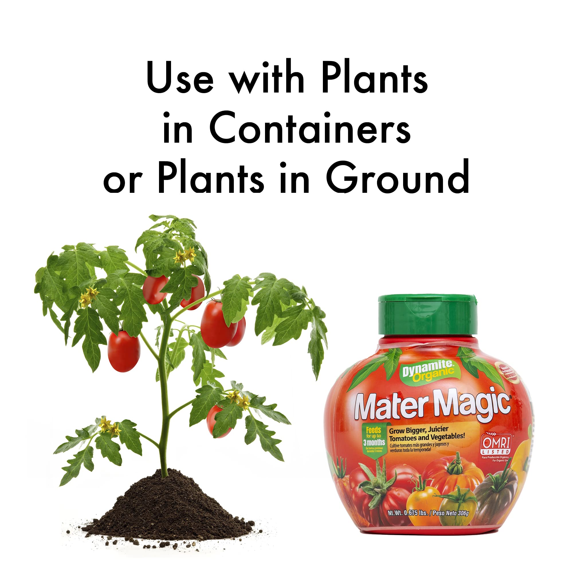 Dynamite Mater Magic - Organic Tomato Fertilizer for Bigger, Juicier Tomatoes and Vegetables, OMRI Listed, Nitrogen and Calcium-Rich Plant Food - .675 Pound Container with Shaker Lid