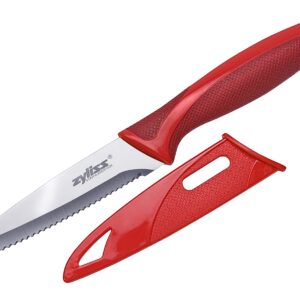 Zyliss Classic Paring Knife Set with Sheath Cover - Precision Knife for Cutting, Slicing & Peeling - Small Culinary 3 ¼” Paring Knife & 3 ¾” Serrated Knife - Carbon Stainless Steel Blade - Red/Green