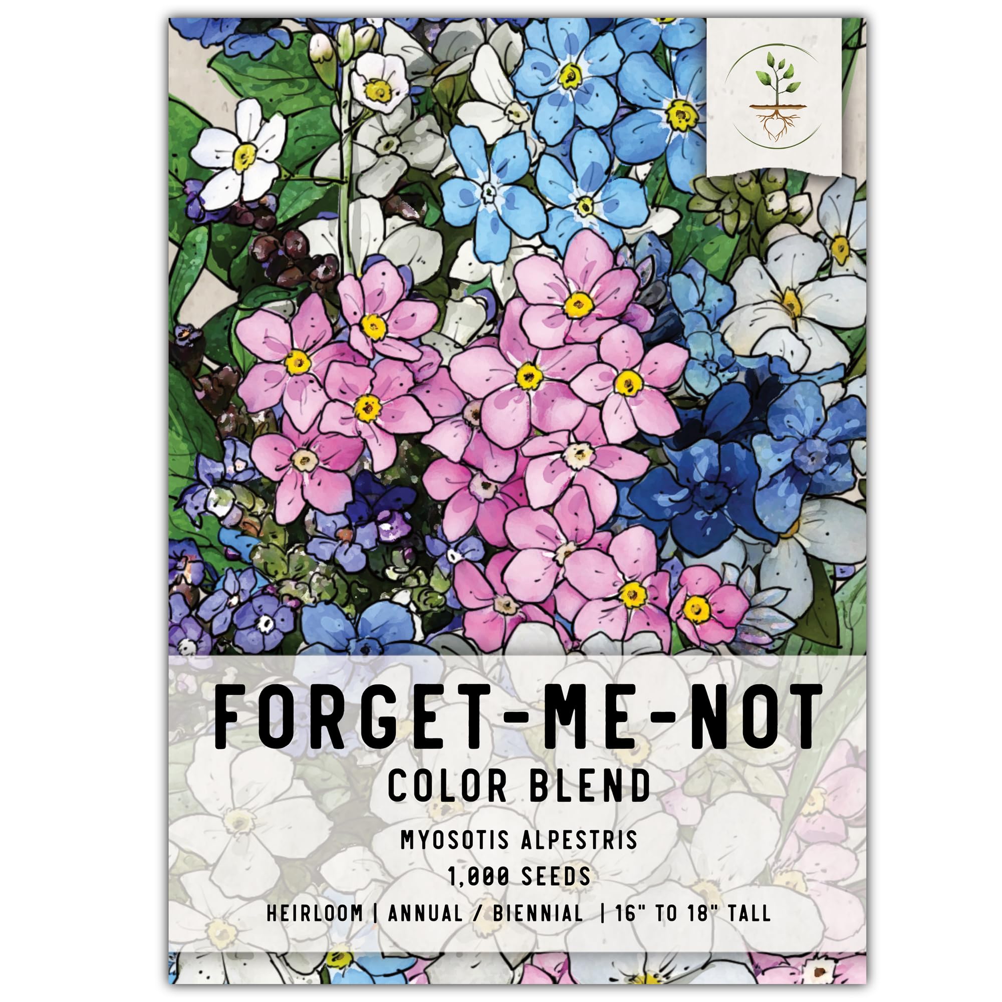 Seed Needs, Mixed Forget Me Not Seeds - 1,000 Heirloom Seeds for Planting Myosotis alpestris - Pink Blue & White Blooms, Open Pollinated & Pollinator Friendly (1 Pack)