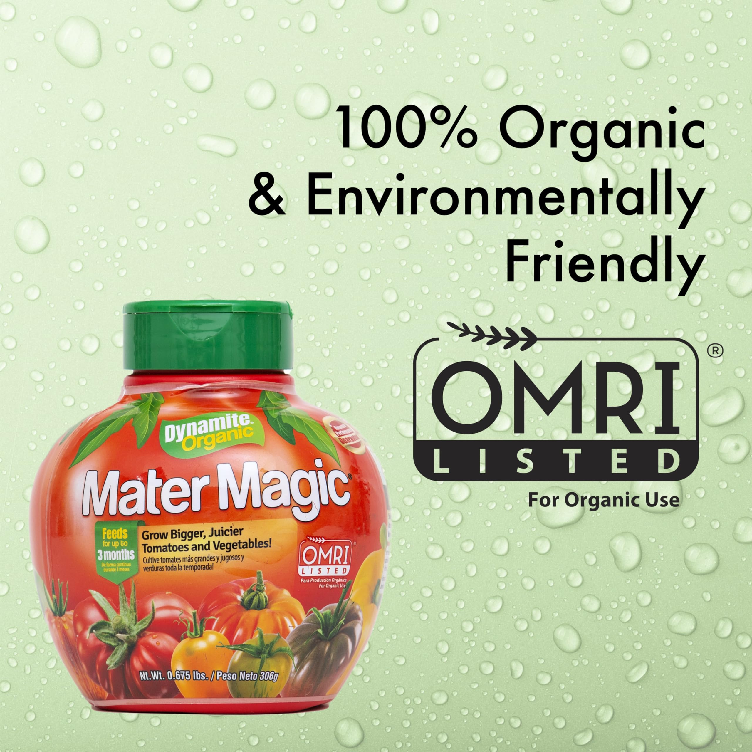 Dynamite Mater Magic - Organic Tomato Fertilizer for Bigger, Juicier Tomatoes and Vegetables, OMRI Listed, Nitrogen and Calcium-Rich Plant Food - .675 Pound Container with Shaker Lid