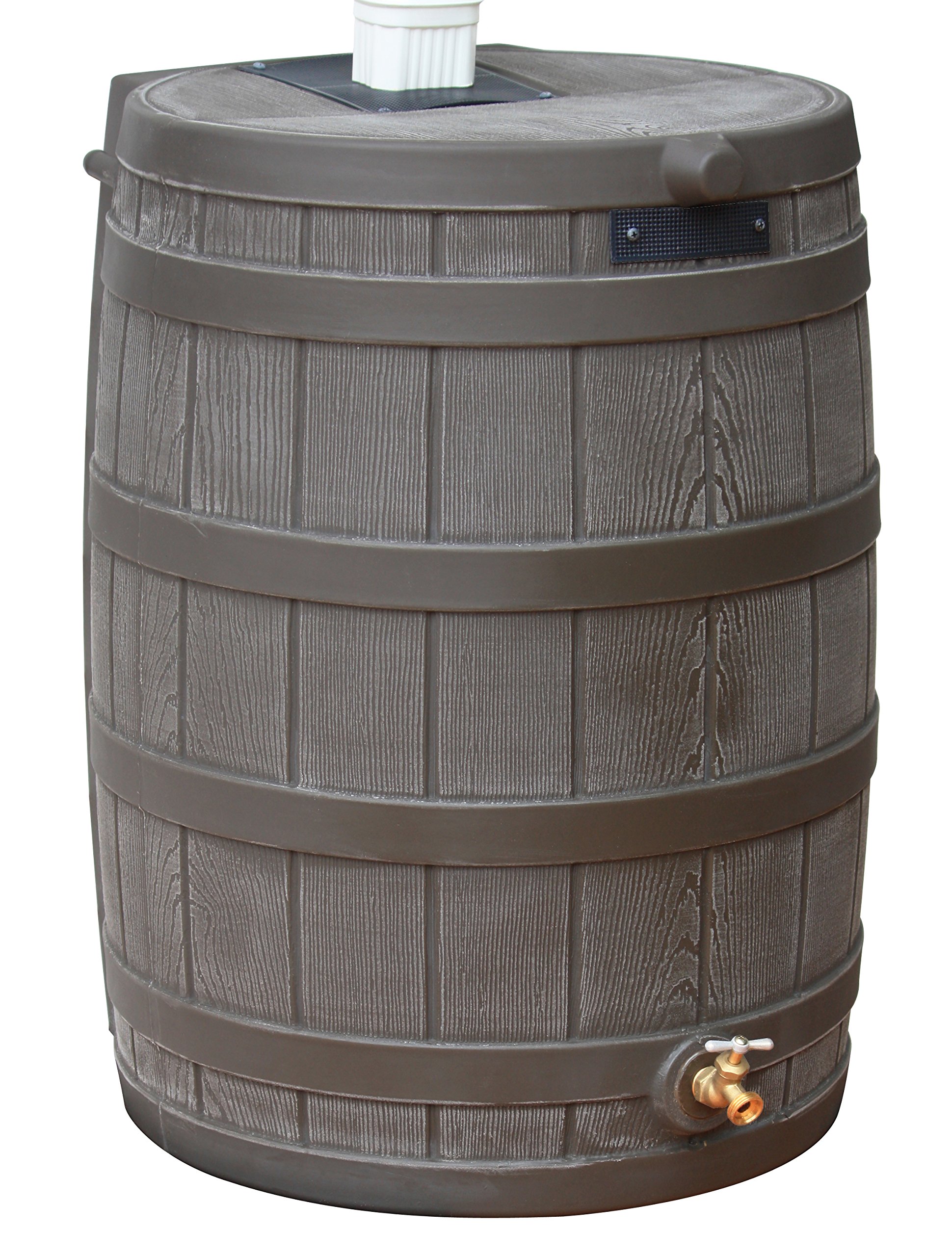 Good Ideas Rain Wizard 50 Gallon Plastic Rain Barrel for Outdoor Rainwater Collection and Storage Features a Metal Spigot and Flat Back Design, Oak