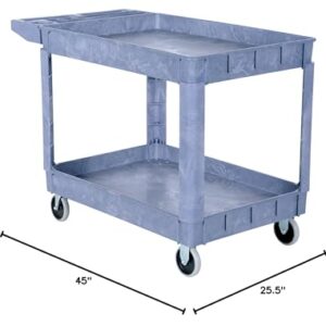 Vestil PLSC-2-2436 Plastic Service Cart with 4" Lipped Shelves, 2 Shelves, Gray, 550 lbs Load Capacity, 33-1/2" Height, 36" Length x 24-1/2" Width