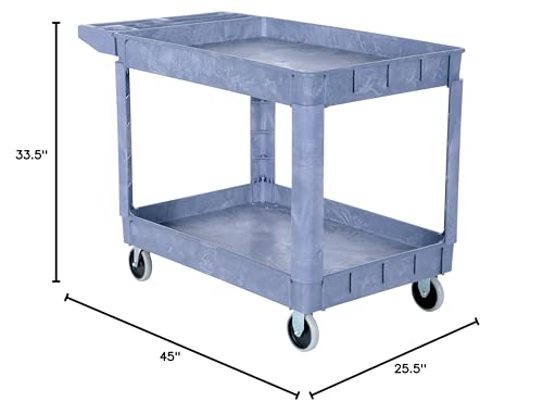 Vestil PLSC-2-2436 Plastic Service Cart with 4" Lipped Shelves, 2 Shelves, Gray, 550 lbs Load Capacity, 33-1/2" Height, 36" Length x 24-1/2" Width