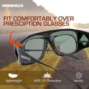 Overalls Sunglasses with Black and Polarized Grey Lens Fits Over Glasses