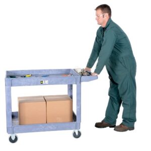 Vestil PLSC-2-2436 Plastic Service Cart with 4" Lipped Shelves, 2 Shelves, Gray, 550 lbs Load Capacity, 33-1/2" Height, 36" Length x 24-1/2" Width