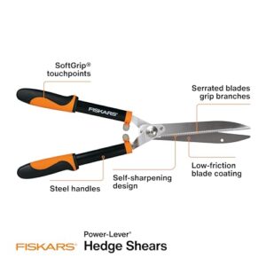 Fiskars Power-Lever 23” Hedge Shears – Self-Sharpening Precision-Ground Steel Blades – For Trimming/Shaping Hedges and Shrubs in Your Garden – Lawn and Yard Tools – Black/Orange