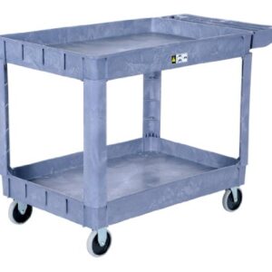 Vestil PLSC-2-2436 Plastic Service Cart with 4" Lipped Shelves, 2 Shelves, Gray, 550 lbs Load Capacity, 33-1/2" Height, 36" Length x 24-1/2" Width