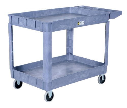 Vestil PLSC-2-2436 Plastic Service Cart with 4" Lipped Shelves, 2 Shelves, Gray, 550 lbs Load Capacity, 33-1/2" Height, 36" Length x 24-1/2" Width