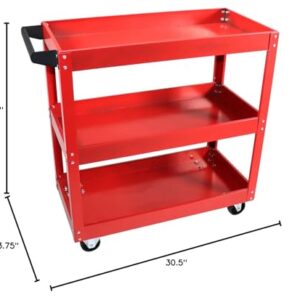 Dragway Tools 3 Tray Service Utility Cart 150 LBS Load Capacity with Swivel 360° Wheels Tool Cart Multifunctional