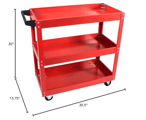 Dragway Tools 3 Tray Service Utility Cart 150 LBS Load Capacity with Swivel 360° Wheels Tool Cart Multifunctional