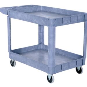 Vestil PLSC-2-2436 Plastic Service Cart with 4" Lipped Shelves, 2 Shelves, Gray, 550 lbs Load Capacity, 33-1/2" Height, 36" Length x 24-1/2" Width