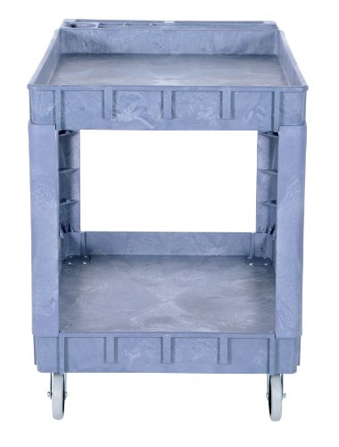 Vestil PLSC-2-2436 Plastic Service Cart with 4" Lipped Shelves, 2 Shelves, Gray, 550 lbs Load Capacity, 33-1/2" Height, 36" Length x 24-1/2" Width