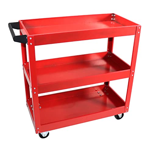 Dragway Tools 3 Tray Service Utility Cart 150 LBS Load Capacity with Swivel 360° Wheels Tool Cart Multifunctional