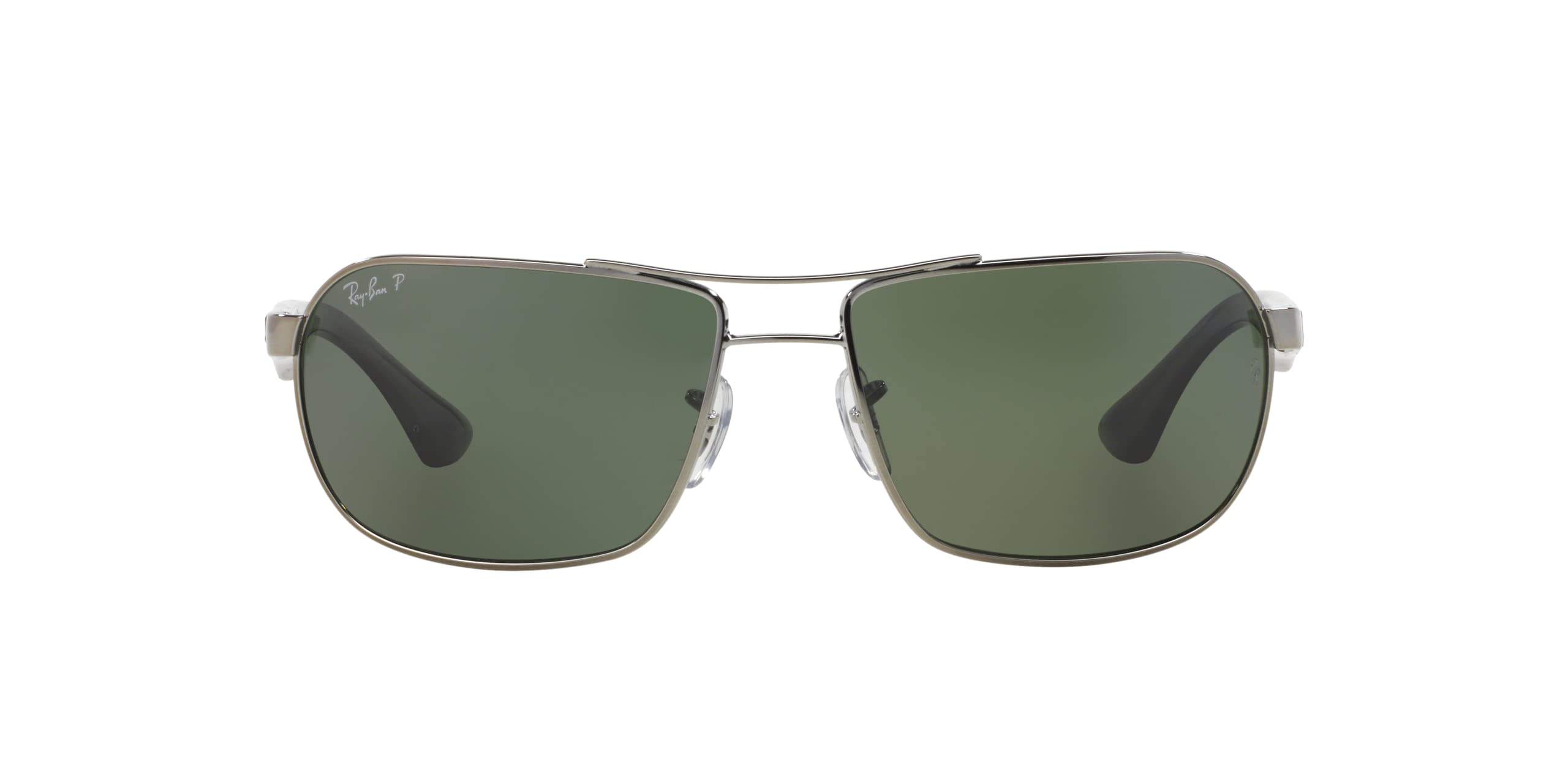 Ray-Ban RB3492 Rectangular Sunglasses, Gunmetal/CRYstal Green Polarized, 62 mm