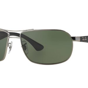 Ray-Ban RB3492 Rectangular Sunglasses, Gunmetal/CRYstal Green Polarized, 62 mm