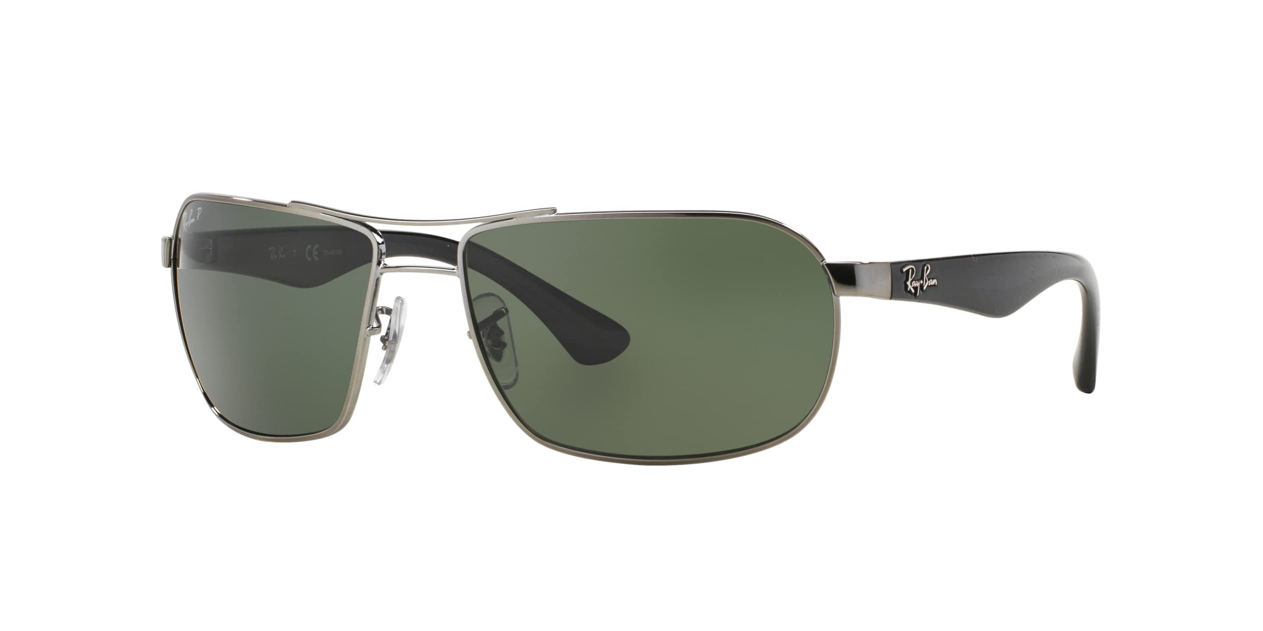 Ray-Ban RB3492 Rectangular Sunglasses, Gunmetal/CRYstal Green Polarized, 62 mm