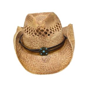 Bullhide Montecarlo Anytime Vented Raffia Western Hat with Turquoise Bead Concho Small/Medium