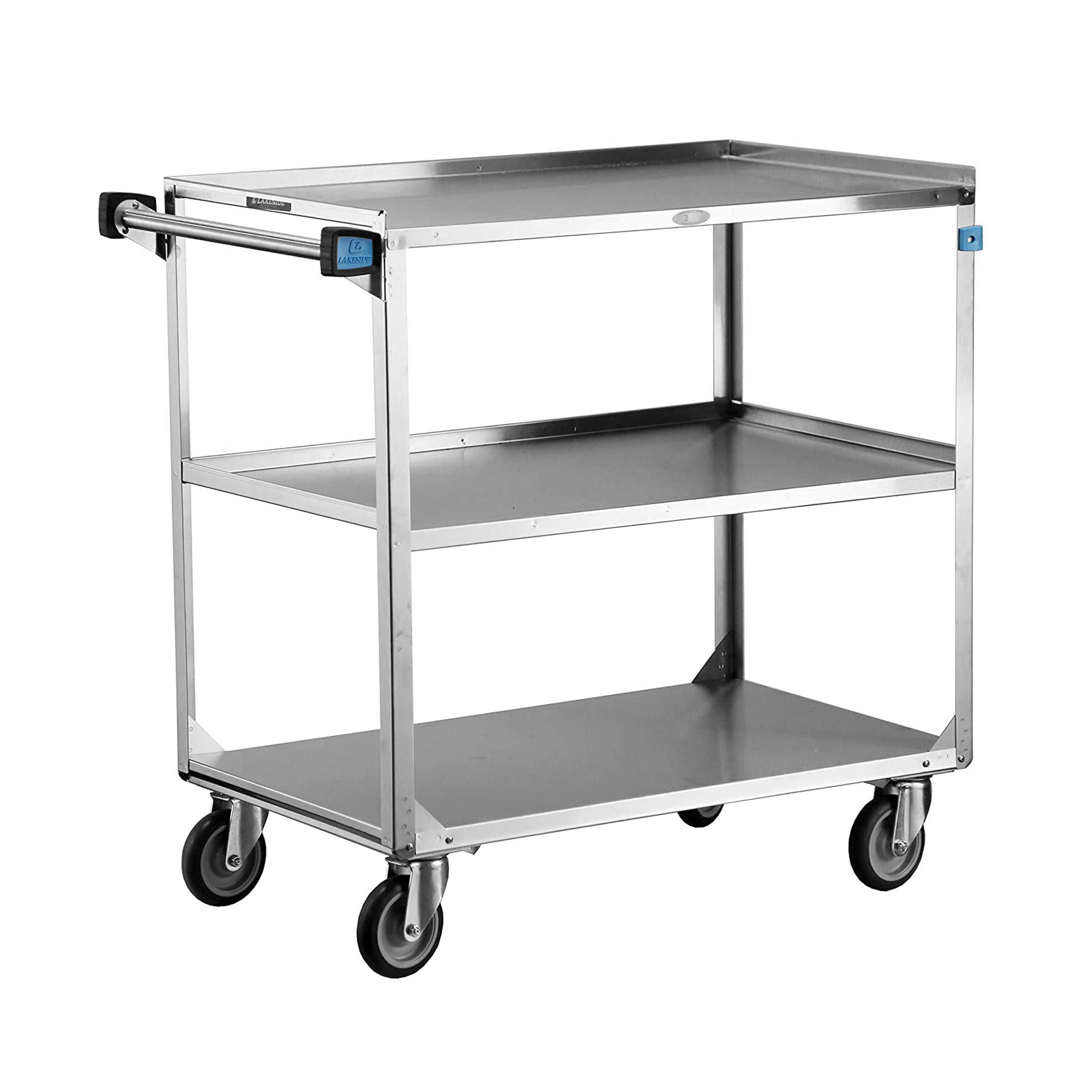 Lakeside 444 Heavy Duty Utility Cart, 3 Shelves, Stainless Steel, 500 lb. Capacity, 22-3/8" x 39-1/4" x 37-1/4"