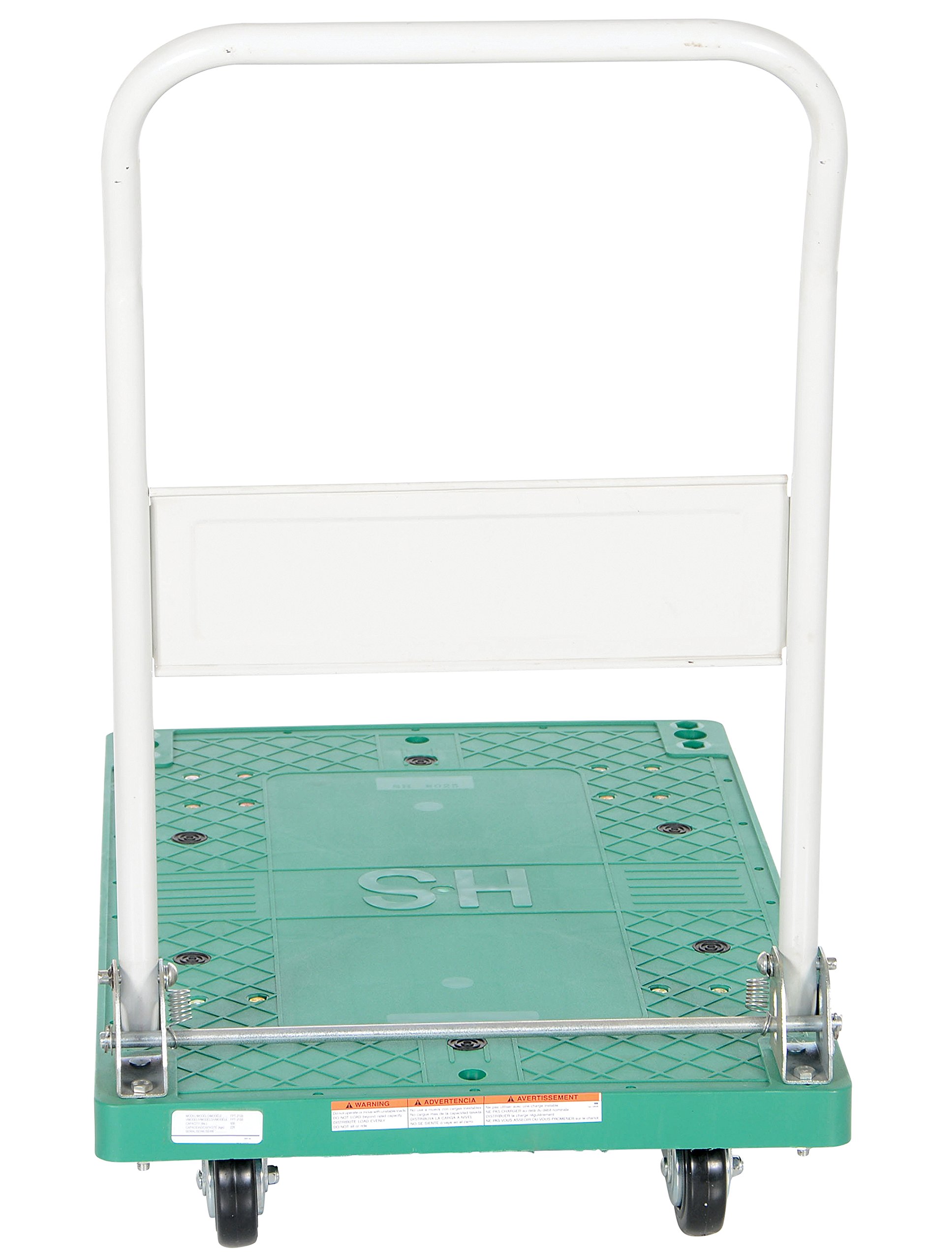 Vestil FPT-2133 Plastic Platform Truck with Fold Down Handle, 500 lbs Capacity, 33" Length x 21" Width x 6-1/2" Height Deck