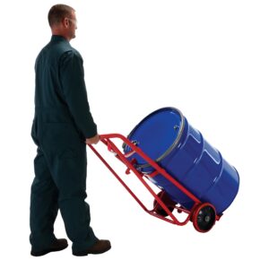 Vestil DBT-RED Steel Drum Truck with Dual Handle, Polyurethane Wheels, 800 lb. Load Capacity, 60-1/4" Length X 13-3/4" Width