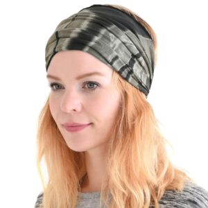 charm tie dye bandana headband for women, men's loose fitting boho headscarf, wide hand dyed hippie hair band for dreads black