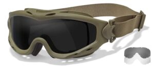 wiley x spear goggle sunglasses, ansi z87 safety ballistic rated goggles for men and women, uv eye protection for shooting and tactical, tan frames, smoke grey and clear changeable lenses