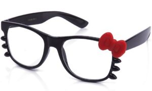 women's cute glasses frame kitty cat wiskers with bow clear lens glasses black/red