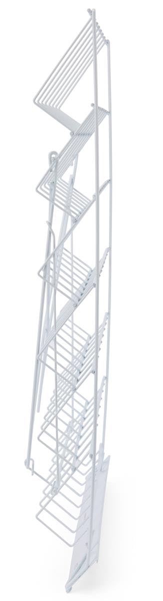 Displays2go Wire Magazine Rack with 6 Open Tiers, Holds Both Magazines and Brochures, Includes Sign Channel at the Front - White Wire