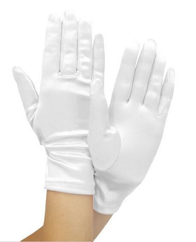 ZAZA BRIDAL Shiny Stretch Satin Dress Gloves Wrist Length 2BL-White