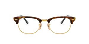 ray-ban rx5154 clubmaster square prescription eyeglass frames, brown havana/demo lens, 51 mm