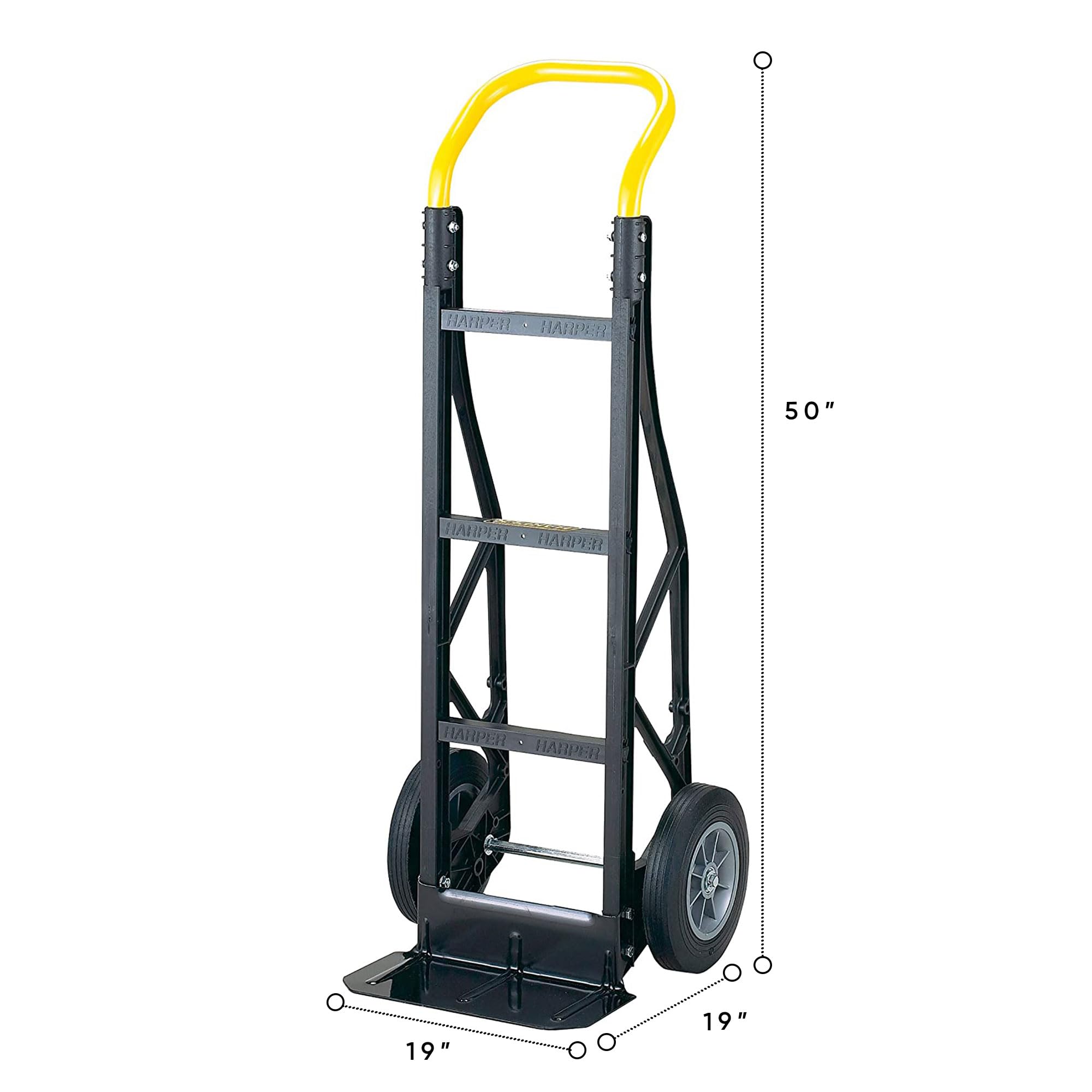 Harper Trucks Flat Free 600 Pound Capacity Heavy-Duty Nylon Frame Hand Truck Dolly Cart with Steel Handle for Warehouses, Offices & Construction Site