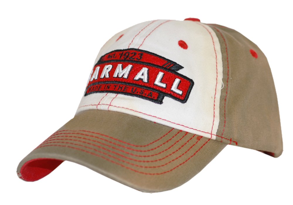 540Brands McCormick Farmall Men's Adjustable Baseball Cap, Distressed Tea-Stained with Logo Patch, 6-Panel Hat Brown