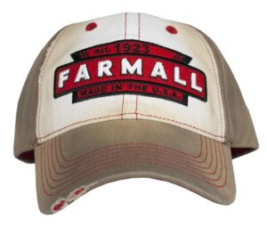 540brands mccormick farmall men's adjustable baseball cap, distressed tea-stained with logo patch, 6-panel hat brown