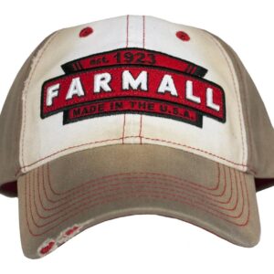 540Brands McCormick Farmall Men's Adjustable Baseball Cap, Distressed Tea-Stained with Logo Patch, 6-Panel Hat Brown