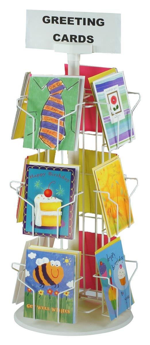 Greeting Card Racks with (12) 5 x 7 Pockets for Counter Displays, 29 inches Tall - White Wire Construction with Plastic Base