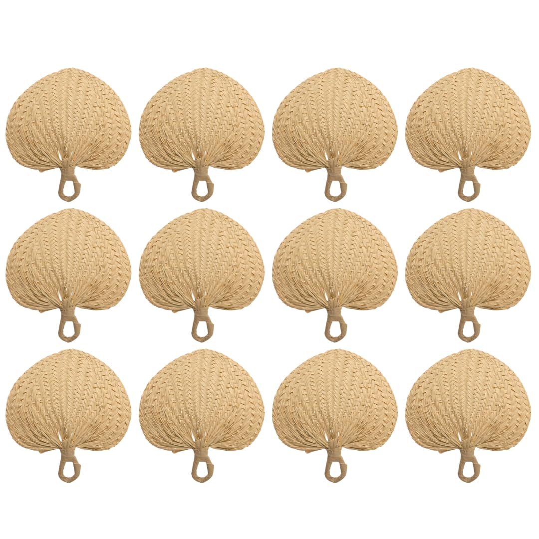 Koyal Wholesale Natural Raffia Hand Fans, 12-Pack Palm Leaf Hand Fans, Buri Fans, Handmade Raffia Fans, Wedding Favor Fans, Favor for Wedding, Fan Programs Wedding