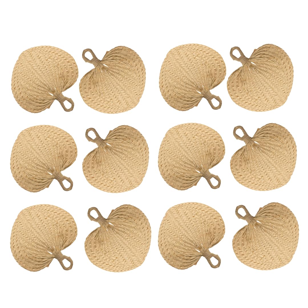 Koyal Wholesale Natural Raffia Hand Fans, 12-Pack Palm Leaf Hand Fans, Buri Fans, Handmade Raffia Fans, Wedding Favor Fans, Favor for Wedding, Fan Programs Wedding