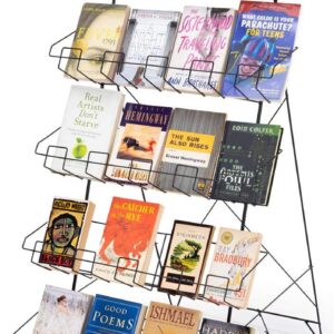 Set of Two - Display Rack for Books, DVDs, Greeting Cards, etc, 22-1/2 x 24 x 44-1/2 Inch, Gloss Black Wire, Floor-Standing Fixture, Sign Slot