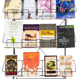 Set of Two - Display Rack for Books, DVDs, Greeting Cards, etc, 22-1/2 x 24 x 44-1/2 Inch, Gloss Black Wire, Floor-Standing Fixture, Sign Slot