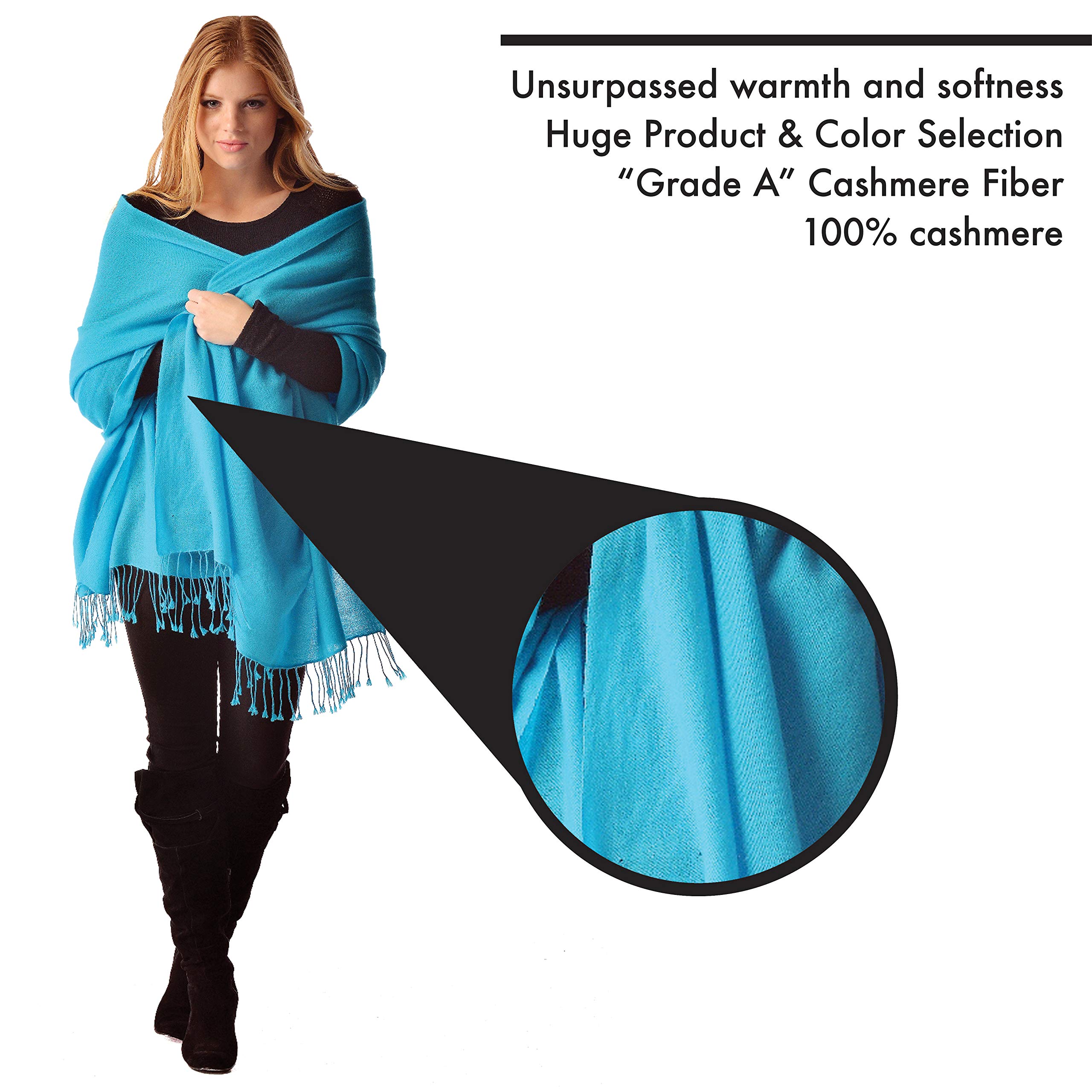 Cashmere Boutique 100% Pure Cashmere Shawl - Soft, Luxury Lightweight, Perfect for Daily Wear or Any Occasion, Long Winter Warm Shawl for Women - Black, 36" x 80"