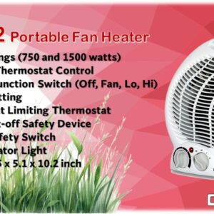 Optimus H-1322 Portable 2-Speed Fan Heater with Thermostat , White