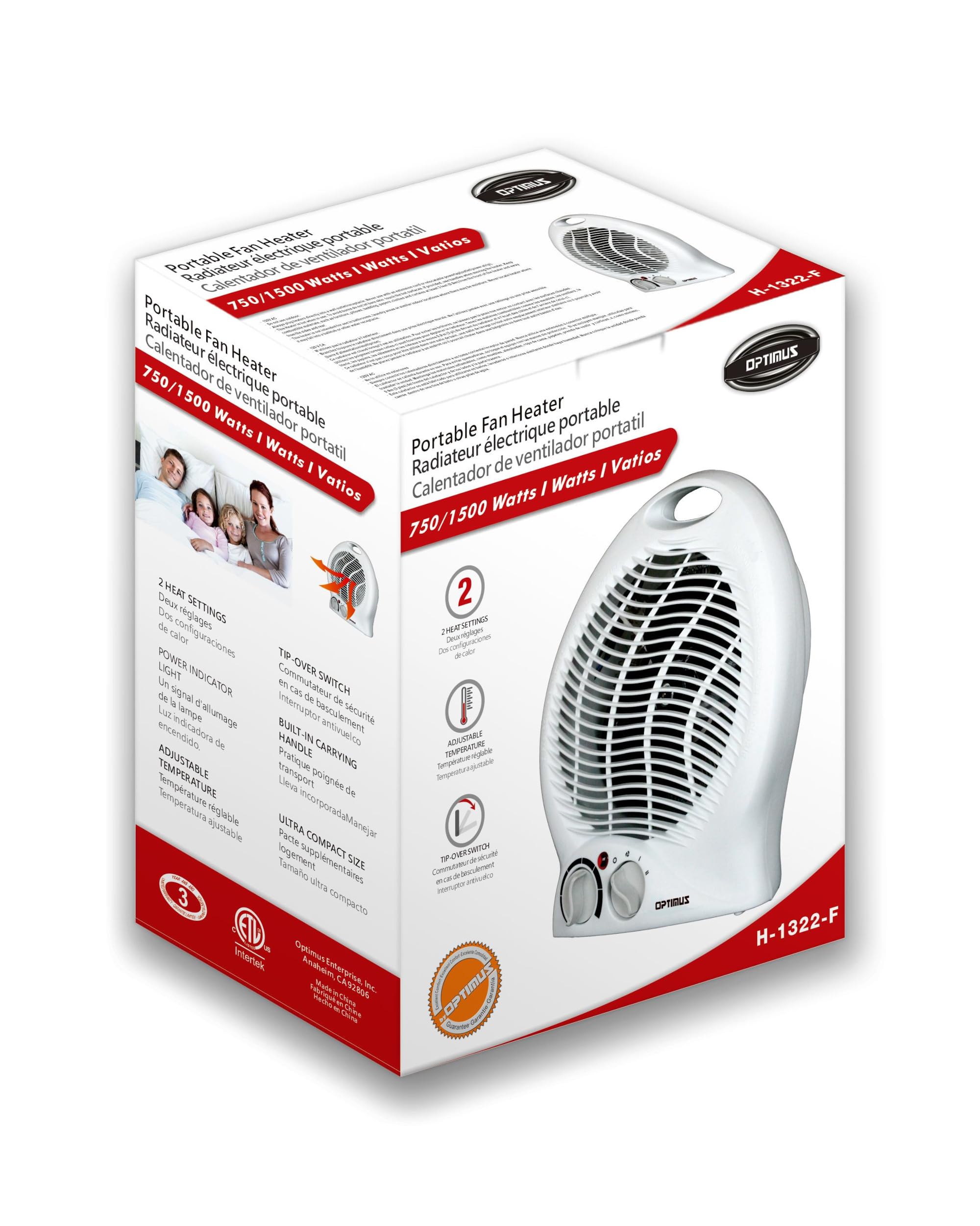 Optimus H-1322 Portable 2-Speed Fan Heater with Thermostat , White